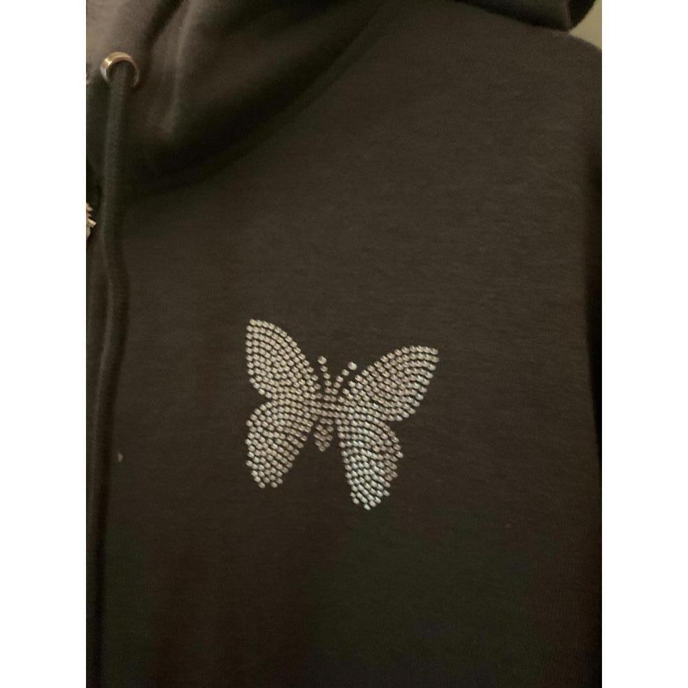 Rue21  Zip-Up Hoodie with Rhinestone Butterfly Design Medium Over sized - Picture 4 of 8